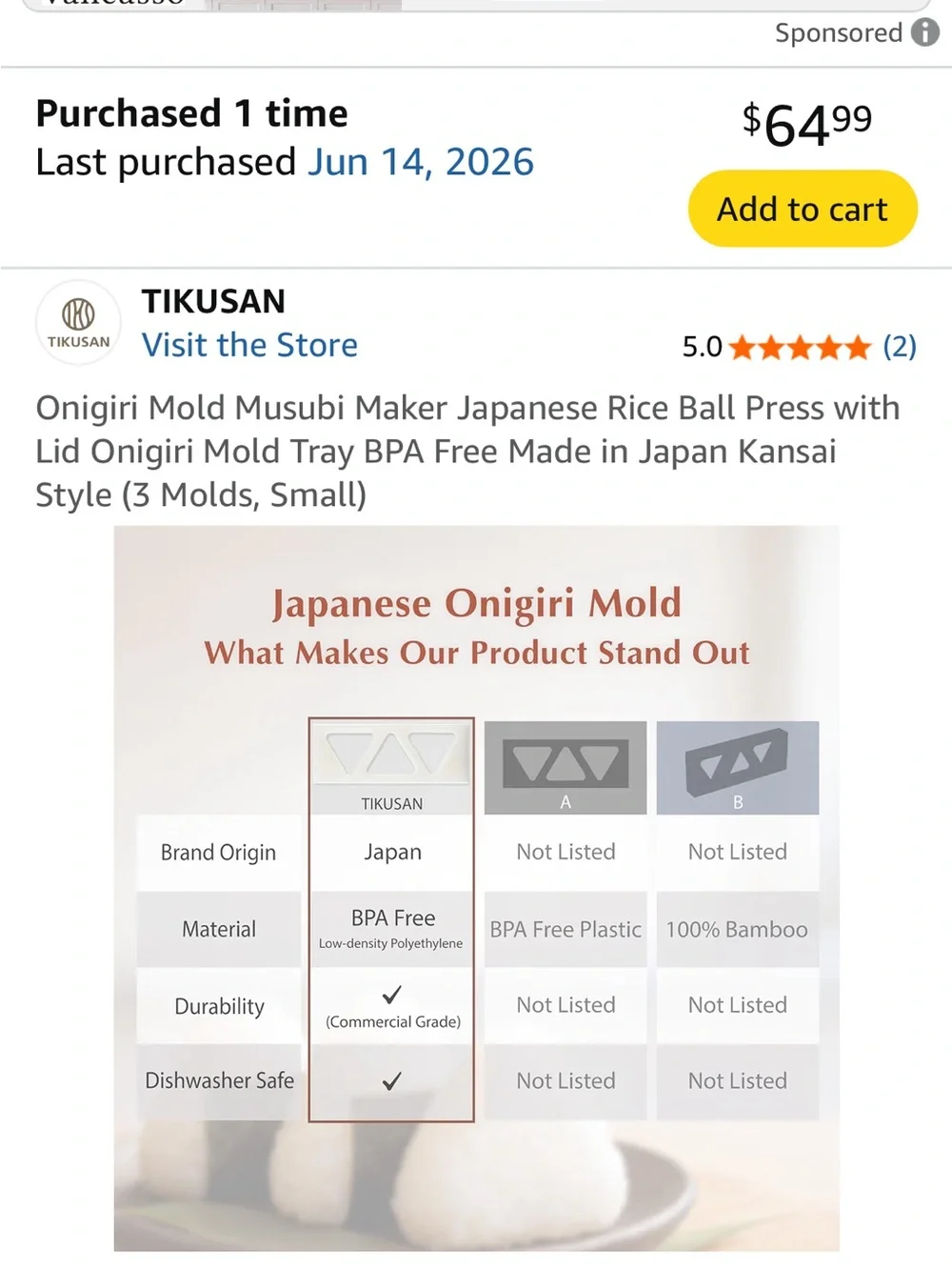 TIKUSAN Onigiri Mold Musubi Maker - White (3 Cavity)